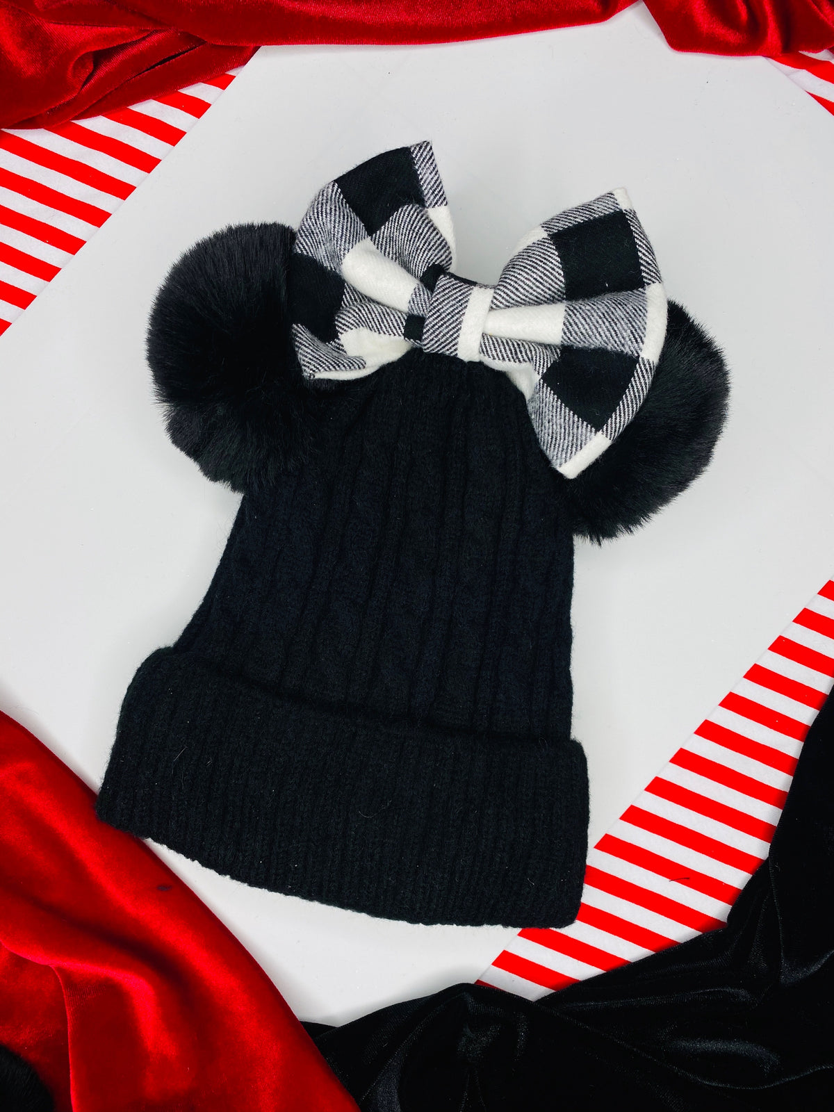 Beanie with plaid bow