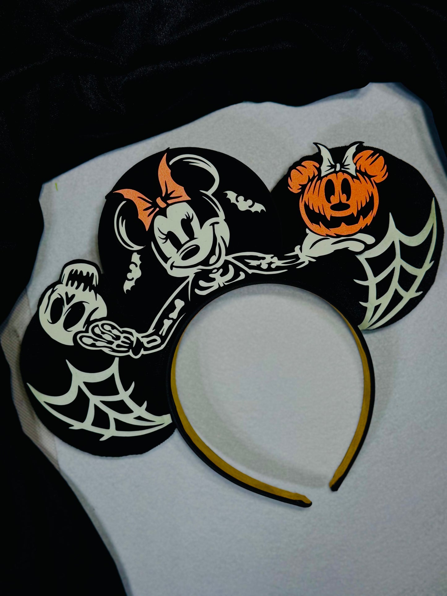 Mickey and Minnie Skellington Inspired Ears (Glow in the dark)