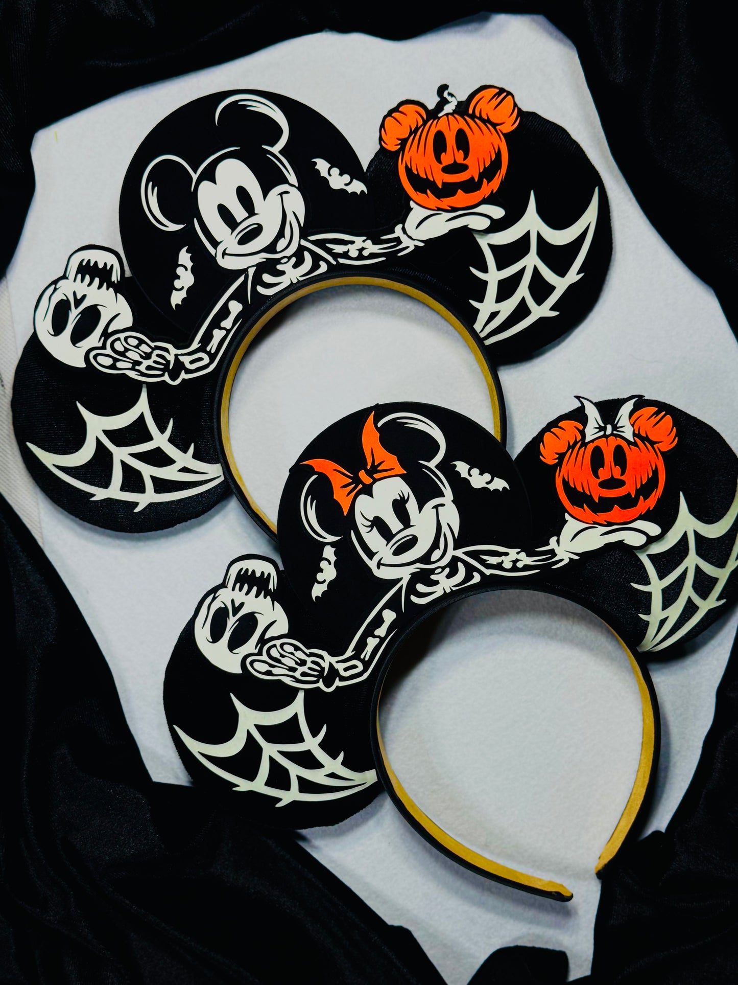 Mickey and Minnie Skellington Inspired Ears (Glow in the dark)