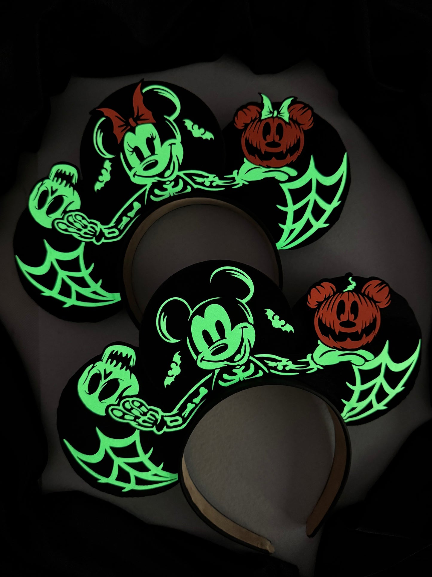 Mickey and Minnie Skellington Inspired Ears (Glow in the dark)