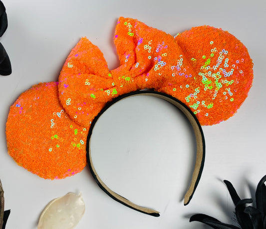 Holographic Orange Sequin Minnie Ears