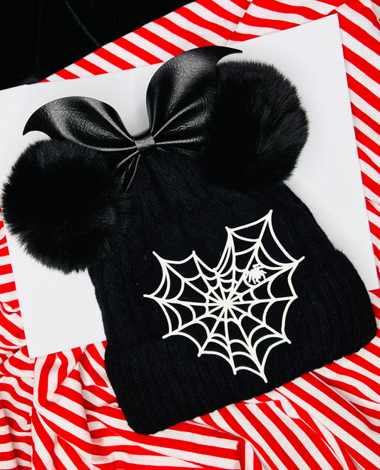 Heart Web Glow Beanie with bat bow
