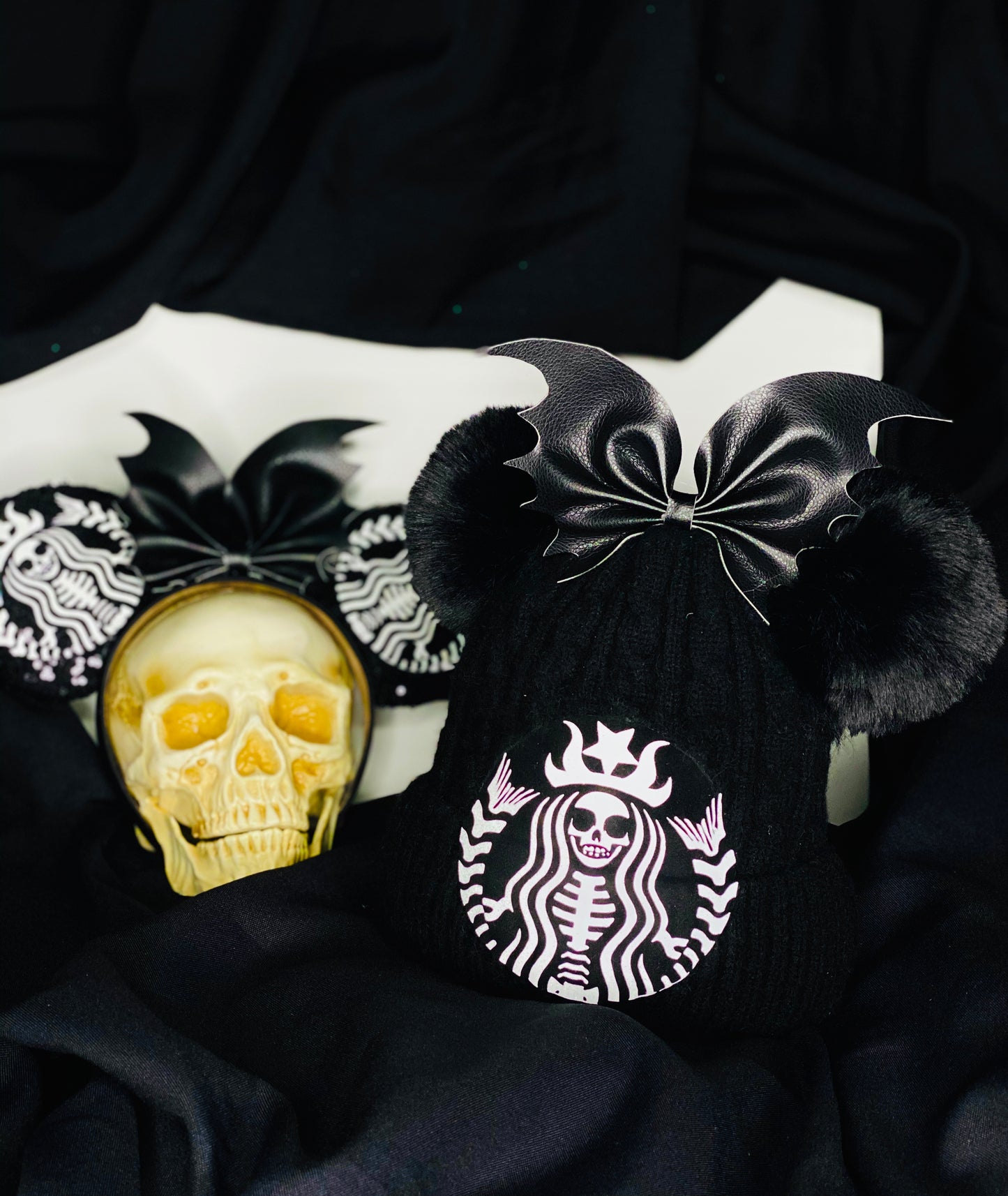 Skellington Starbucks mermaid Beanie and ears