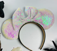 Holographic White Sequin Minnie Ears