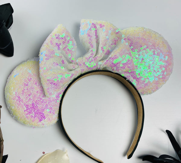 Holographic White Sequin Minnie Ears