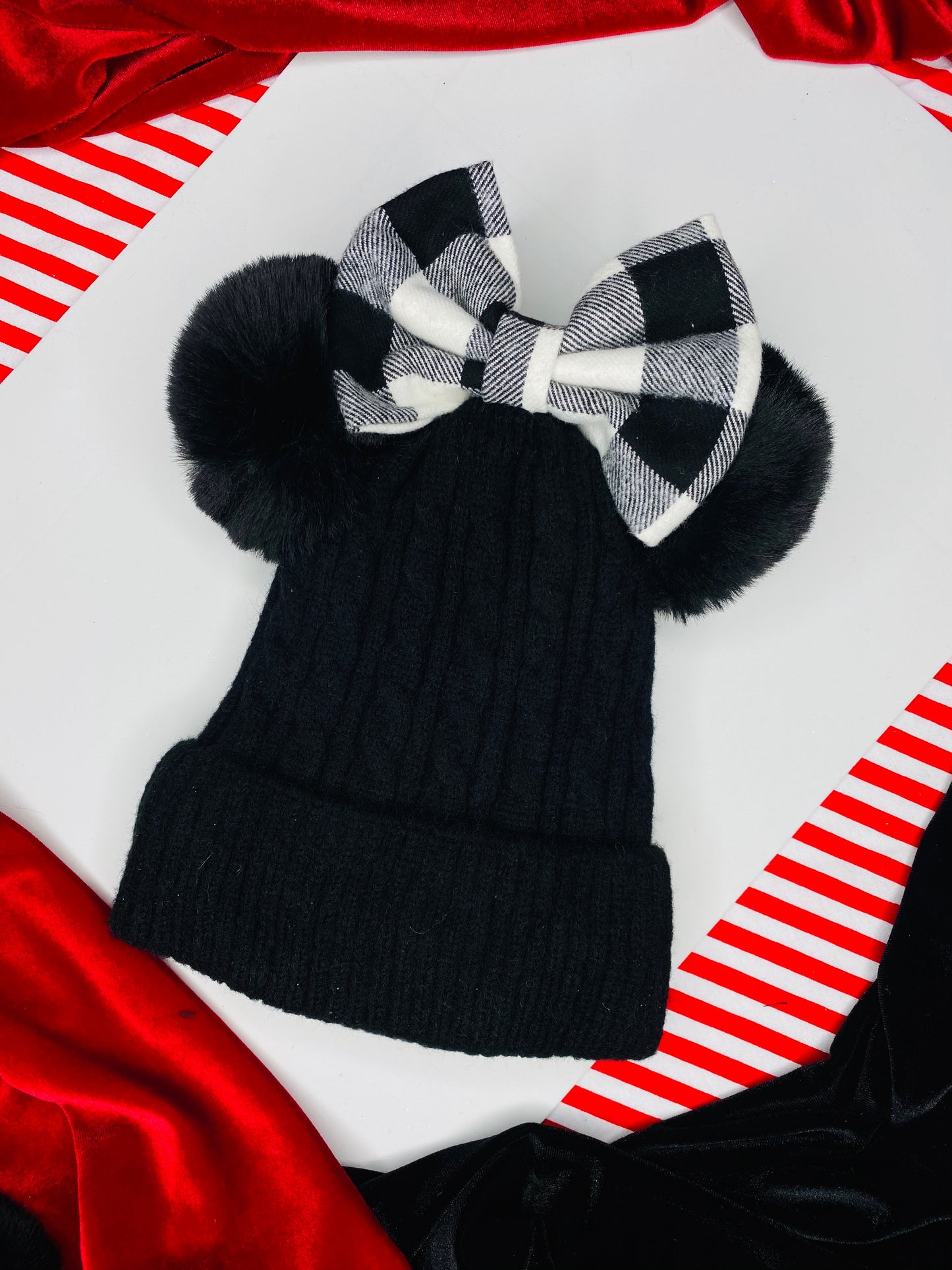 Beanie with plaid bow