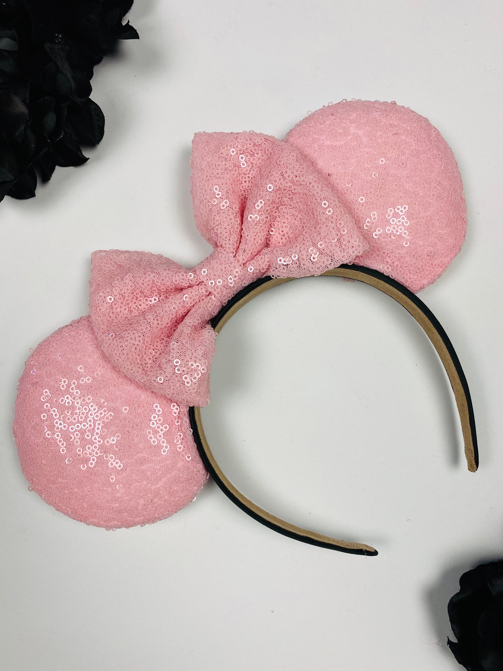 Disney Minnie Mouse Ears Pink puffy sequin ears baby pink light pink Minnie ears Rose Gold & Pink Minnie Mouse Sequin Ear Headband – My  main image 4