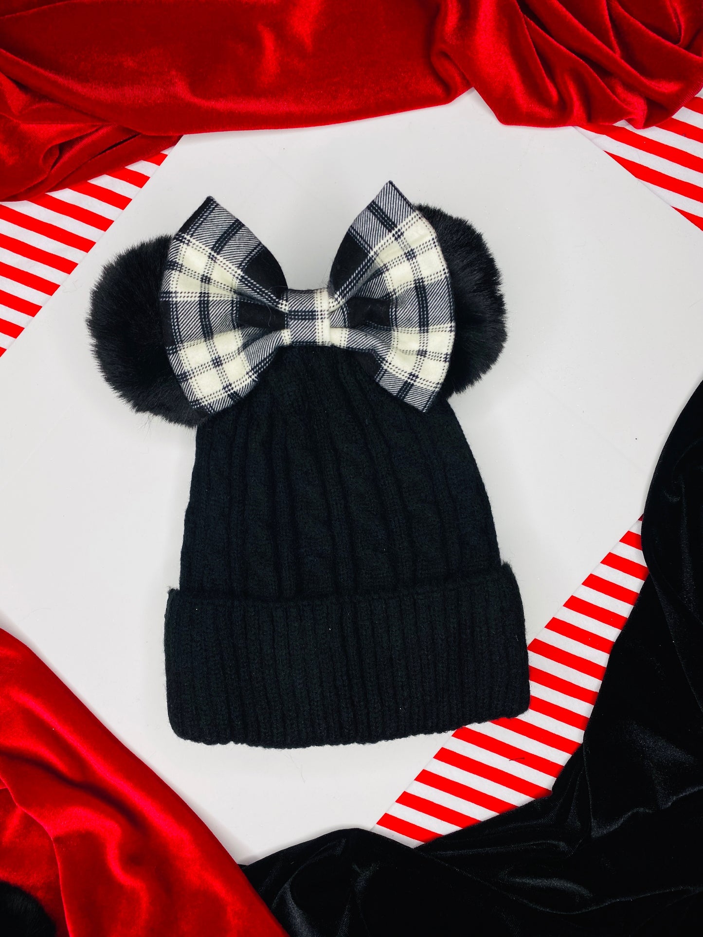 Beanie with plaid bow